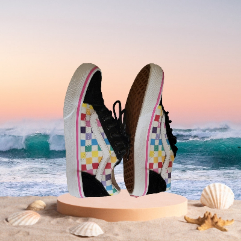 Vans Off The Wall Youth Size 3  Rainbow Checkerboard Sneakers
